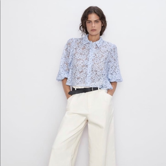 Zara Tops Zara Floral Organza Button Down Blouse Poshmark